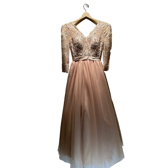 Ivory Hand embroidered sequins A-line V-neck Puffy Long Tulle wedding dress Sz 6 - Picture 11 of 14